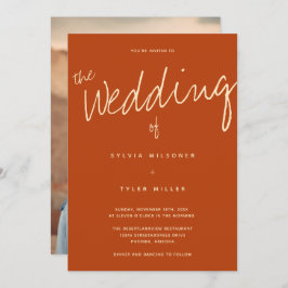 Lässige Typografie Foto Burnt Orange Wedding Einladung