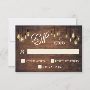 Lässige Typografie, Rich Brown Wood, Edison Lights RSVP Karte