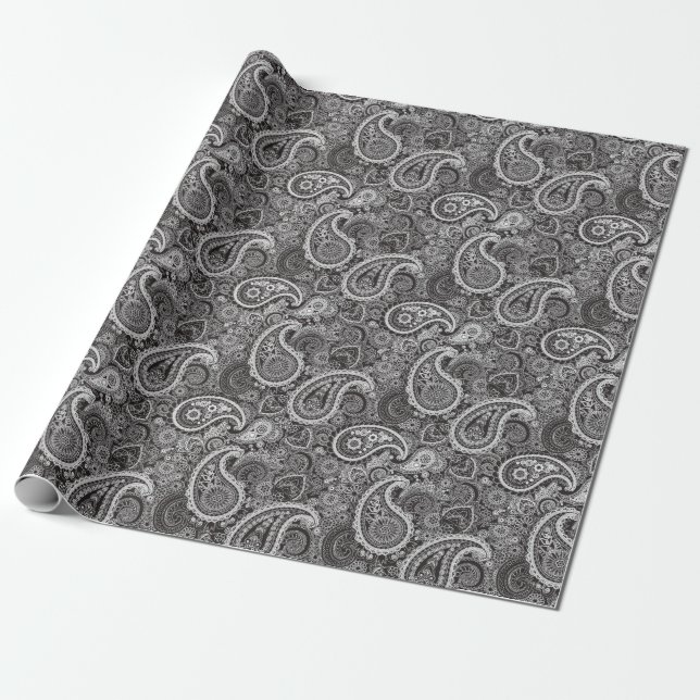 Lässige und dennoch elegante Schwarz-weiße Paisley Geschenkpapier (Ungerollt)