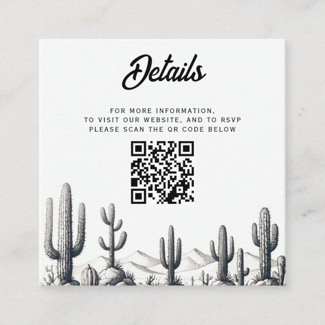Lässiger Kaktus-QR-Code für Hochzeiten Begleitkarte (Vorderseite)