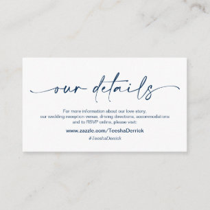 Lässiger Minimalistischer Navy-Tinte, Hochzeitsdet Begleitkarte