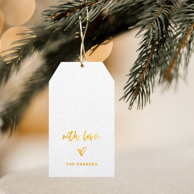 Lässiges Drehbuch und Herz mit Liebe Geschenkanhänger (A stylish, gold foil script gift tag with heart)