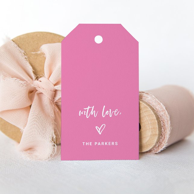 Lässiges Drehbuch und Herz mit Liebe in Rosa und W Geschenkanhänger (A pretty pink gift tag for Valentine's Day)
