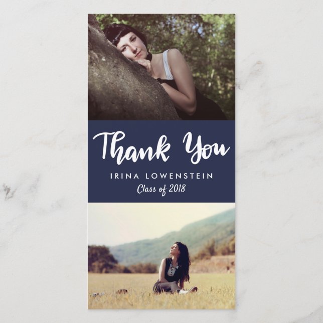 Lässiges Foto des Absolvent-zwei danken Ihnen Dankeskarte (Vorderseite)
