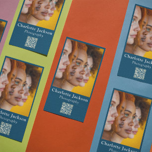 Lässiges Foto Fotografie Qr Code Navy Blue Visitenkarte