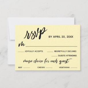 Lässiges Handschriftenmenü Wahl für hellgelben UAW RSVP Karte