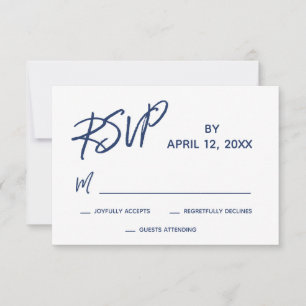 Lässiges Handwriting-Skript Navy Blue Wedding RSVP Karte