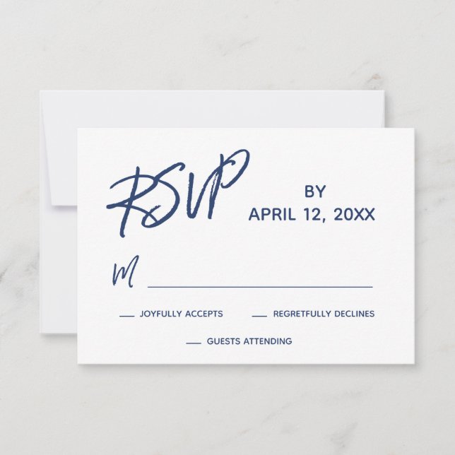 Lässiges Handwriting-Skript Navy Blue Wedding RSVP Karte (Vorderseite)