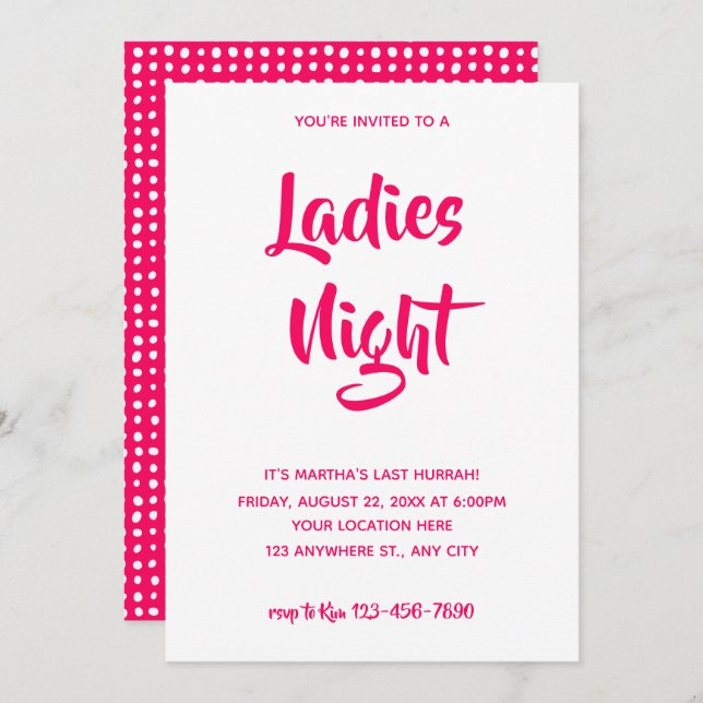 Lässiges Pink-Skript | Ladys Night Brautparty Einladung (Vorne/Hinten)