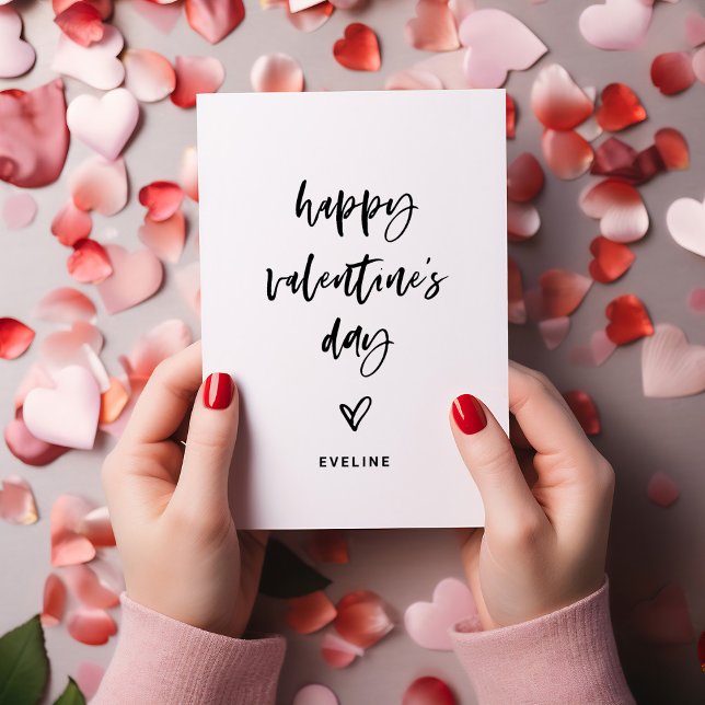 Lässiges Schwarz-Weiß-Script und Herzvalentine Magneteinladung (An elegant magnetic card for all your Valentines, with trendy casual script)