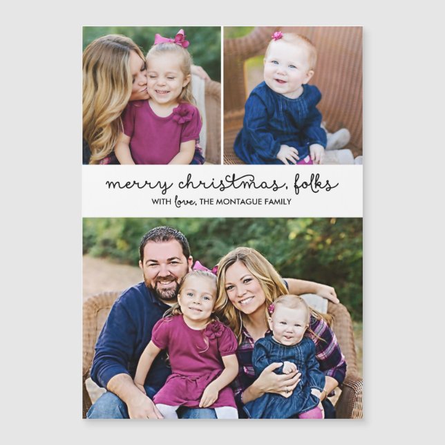 Lässiges Script 3 Foto Magnetische Weihnachtsfeier Magnetkarte (Vorderseite)