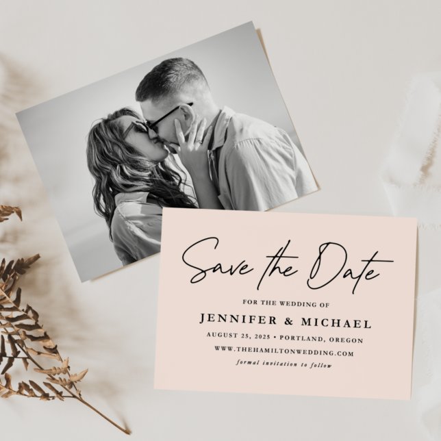 Lässiges Script Blush-Foto Save The Date (Von Creator hochgeladen)