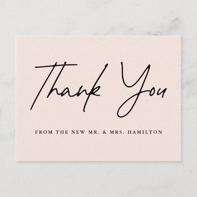 Lässiges Script Blush Wedding Vielen Dank Postkarte (Vorderseite)