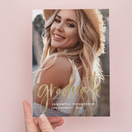 Lässiges Script-Gold | Partei für zwei Fotos Einladungspostkarte