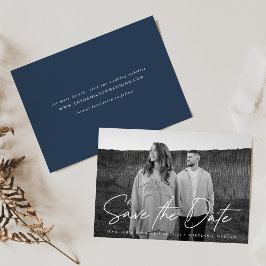 Lässiges Script Navy-Foto Save The Date