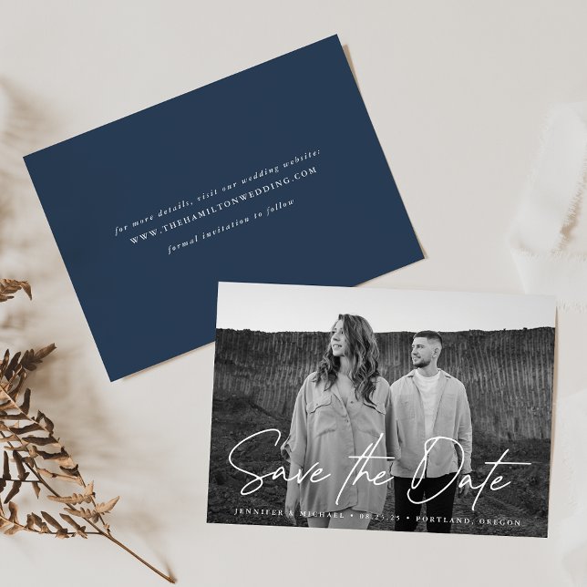 Lässiges Script Navy-Foto Save The Date (Von Creator hochgeladen)