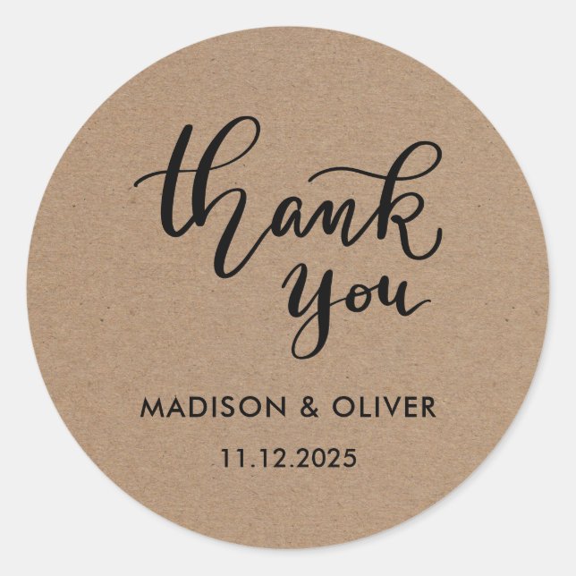 Lässiges Script rustic Vielen Dank Hochzeit Runder Aufkleber (Vorderseite)