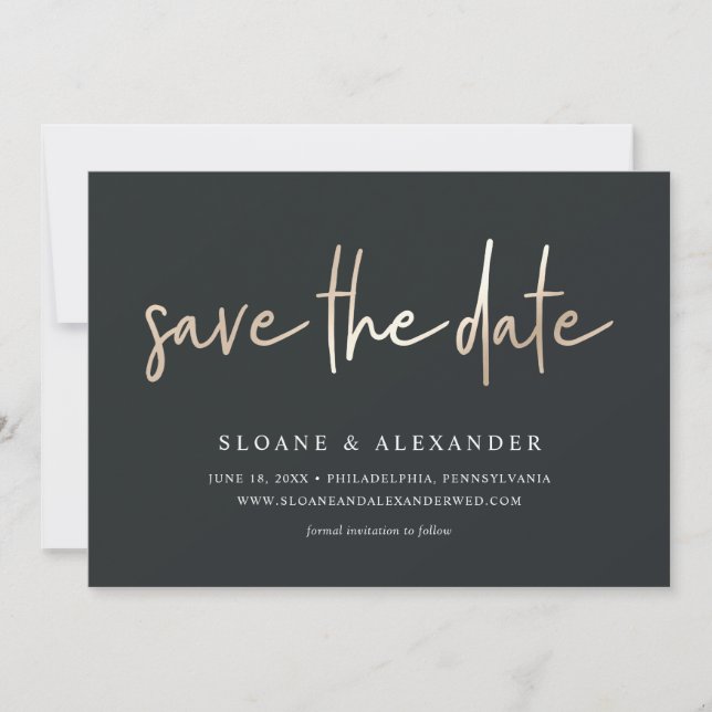 Lässiges Sketch Gold | Moderne Hochzeit Save The Date (Vorderseite)