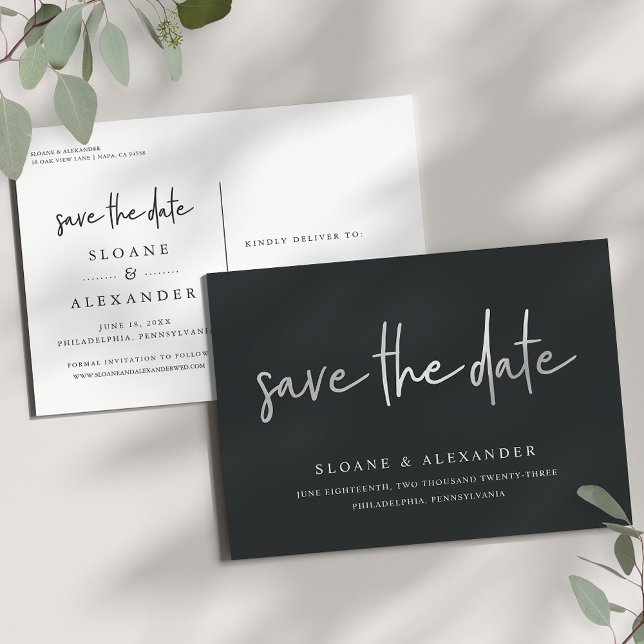 Lässiges Sketch Silver | Modern Save the Date Ankündigungspostkarte (Von Creator hochgeladen)