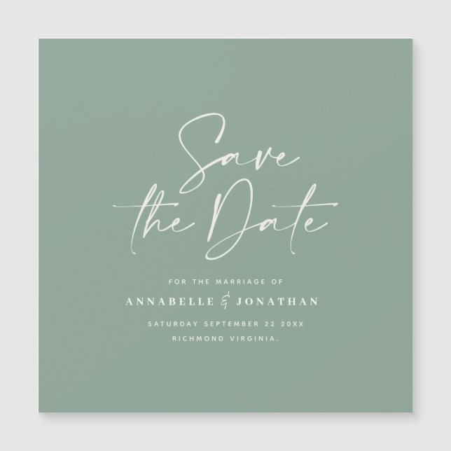 Lässiges Skript bei grün Typografie Hochzeit geret Magnetkarte (Vorderseite)