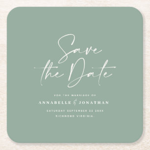 Lässiges Skript bei grün Typografie Hochzeit geret Rechteckiger Pappuntersetzer