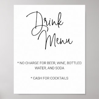 Lässiges Skript - limitierte Bar Drink-Menü Hochze Poster