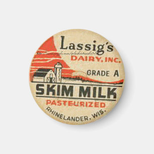 "Lassig's Dairy Skim Milk Bottle Cap-1950s" Magnet