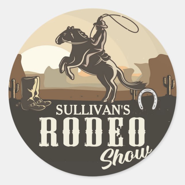 Lasso Roping Roundup ADD NAME Western Rodeo Show Runder Aufkleber (Vorderseite)