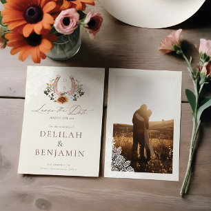 Lasso the Date Watercolor Floral Western Horseshoe Einladung