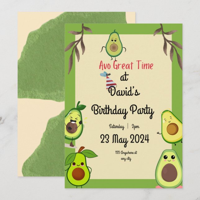 "Lass's Avo-Celebrate! Birthday Bash Einladung (Vorne/Hinten)