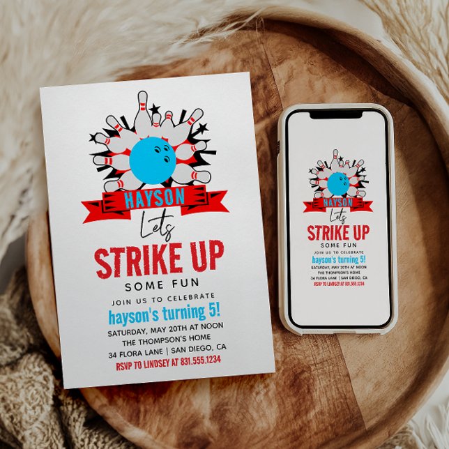 Lass's Bowl! Fun Kids 5th Birthday Party Bowling Einladung (Von Creator hochgeladen)