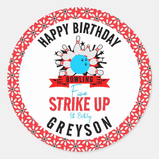 Lass's Bowl! Fun Kids 5th Birthday Party Bowling Runder Aufkleber (Vorderseite)