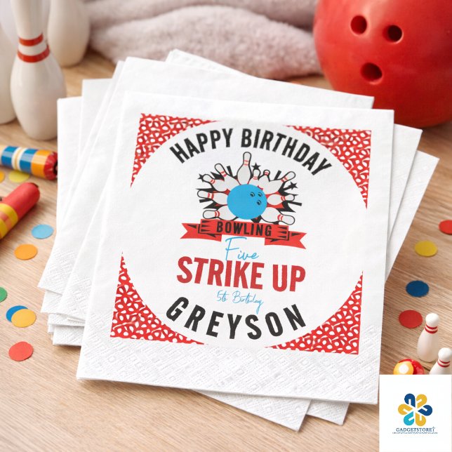 Lass's Bowl! Fun Kids 5th Birthday Party Bowling Serviette (Let’s Bowl! Fun Kids 5th Birthday Party Bowling Napkins)