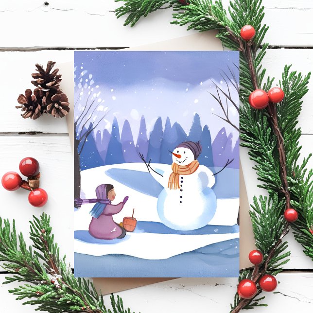 Lass's Build a Snowman | Wasserfarbene Winterfarbe Postkarte (Von Creator hochgeladen)