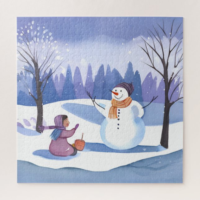Lass's Build a Snowman | Wasserfarbene Winterfarbe Puzzle (Vertikal)