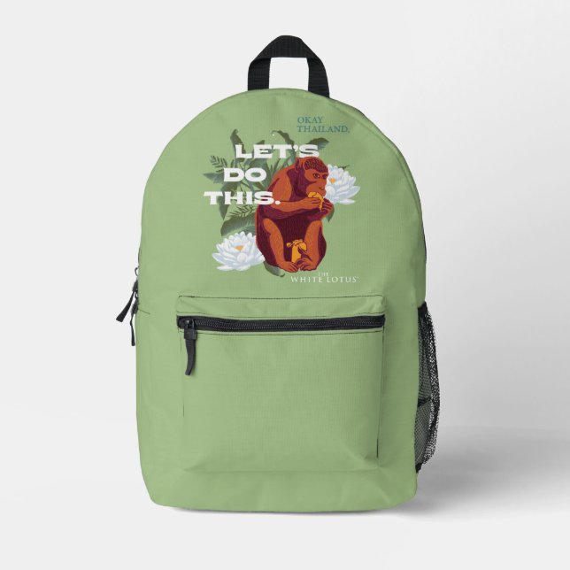 "Lass's Do This"-Affe - Der weiße Lotus Bedruckter Rucksack (Vorderseite)