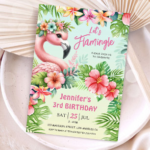 Lass's Flamingle Girls Pink Flamingo 3. Geburtstag Einladung