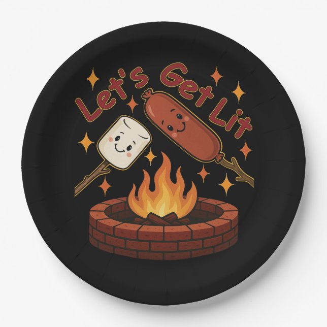 Lass's Get Lit Firepit - Niedlicher Marshmallow &  Pappteller (Vorderseite)