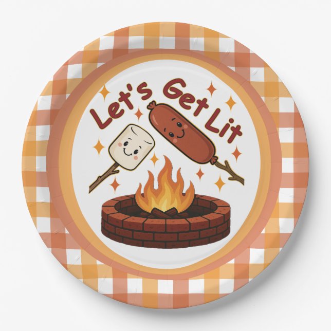 Lass's Get Lit Firepit - Niedlicher Marshmallow &  Pappteller (Vorderseite)