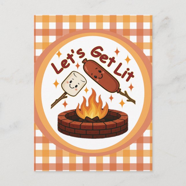 Lass's Get Lit Firepit - Niedlicher Marshmallow &  Postkarte (Vorderseite)