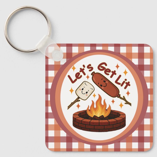 Lass's Get Lit Firepit - Niedlicher Marshmallow &  Schlüsselanhänger (Vorderseite)