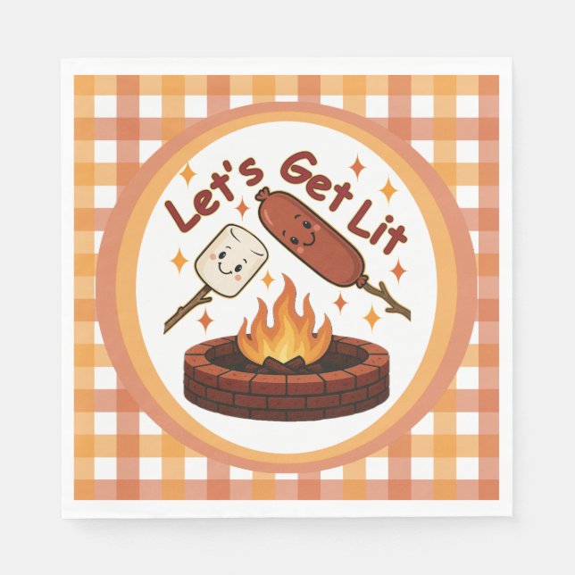 Lass's Get Lit Firepit - Niedlicher Marshmallow &  Serviette (Vorderseite)