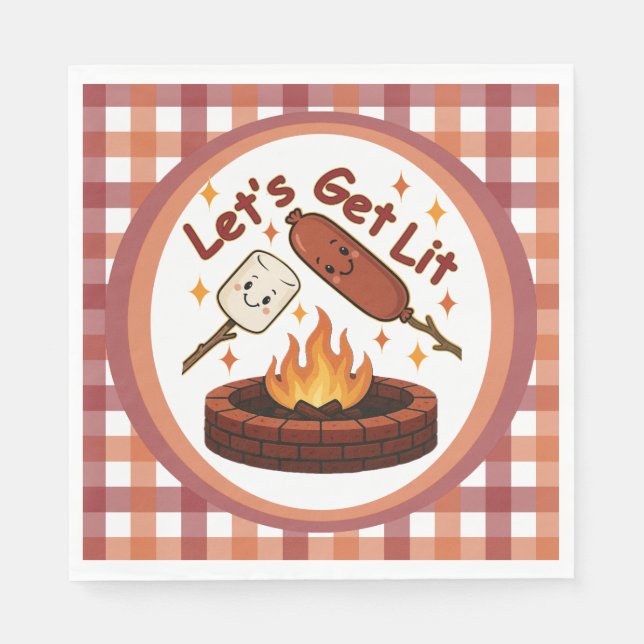 Lass's Get Lit Firepit - Niedlicher Marshmallow &  Serviette (Vorderseite)