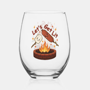 Lass's Get Lit Firepit - Niedlicher Marshmallow & Weinglas Ohne Stiel