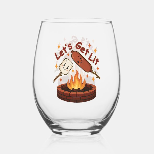 Lass's Get Lit Firepit - Niedlicher Marshmallow &  Weinglas Ohne Stiel (Vorderseite)