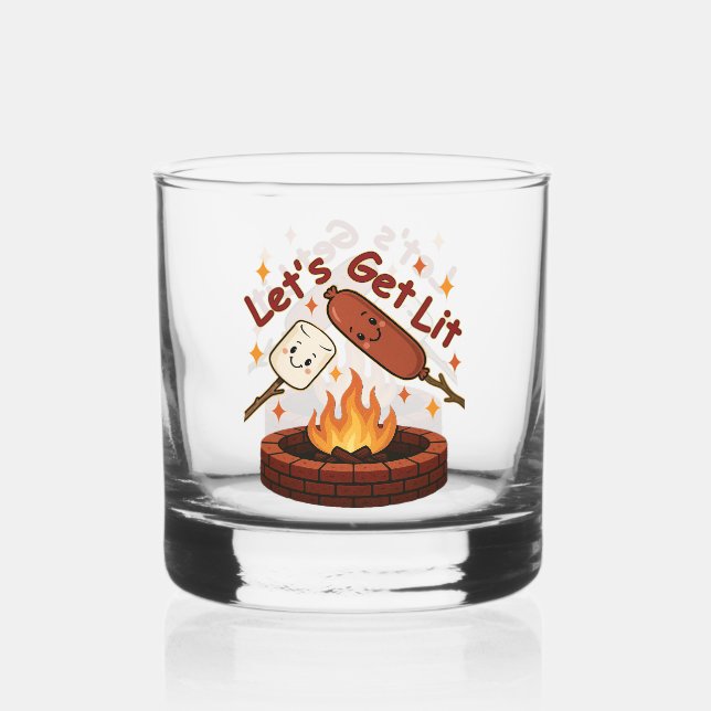 Lass's Get Lit Firepit - Niedlicher Marshmallow &  Whiskyglas (Vorderseite)