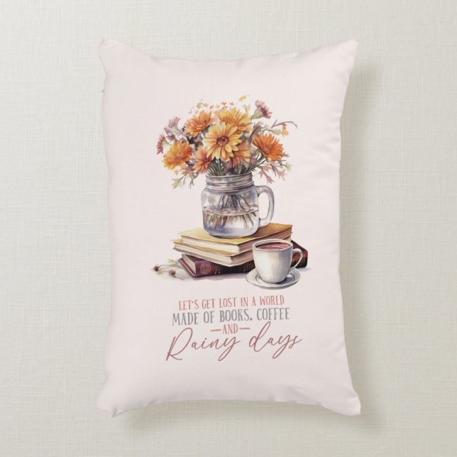 Lass's Get Lost - Bücher, Kaffee & Rain Rustikal Dekokissen (Vorderseite(Vertikal))