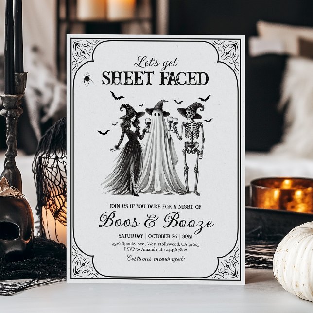 Lass's Get Sheet Faced Funny Adult Halloween-Party Einladung (Von Creator hochgeladen)