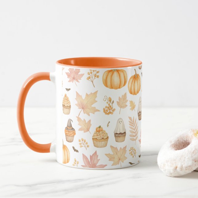 Lass's Get Spooky mit Pumpkins, Blätter & Cupcake Tasse (Mit Donut)