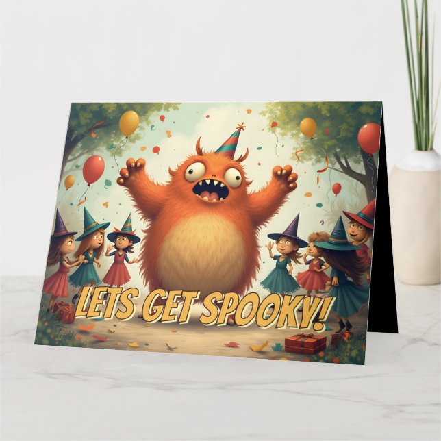 Lass's Get Spooky - Niedlich Monster Party Spaß Karte (Vorderseite)